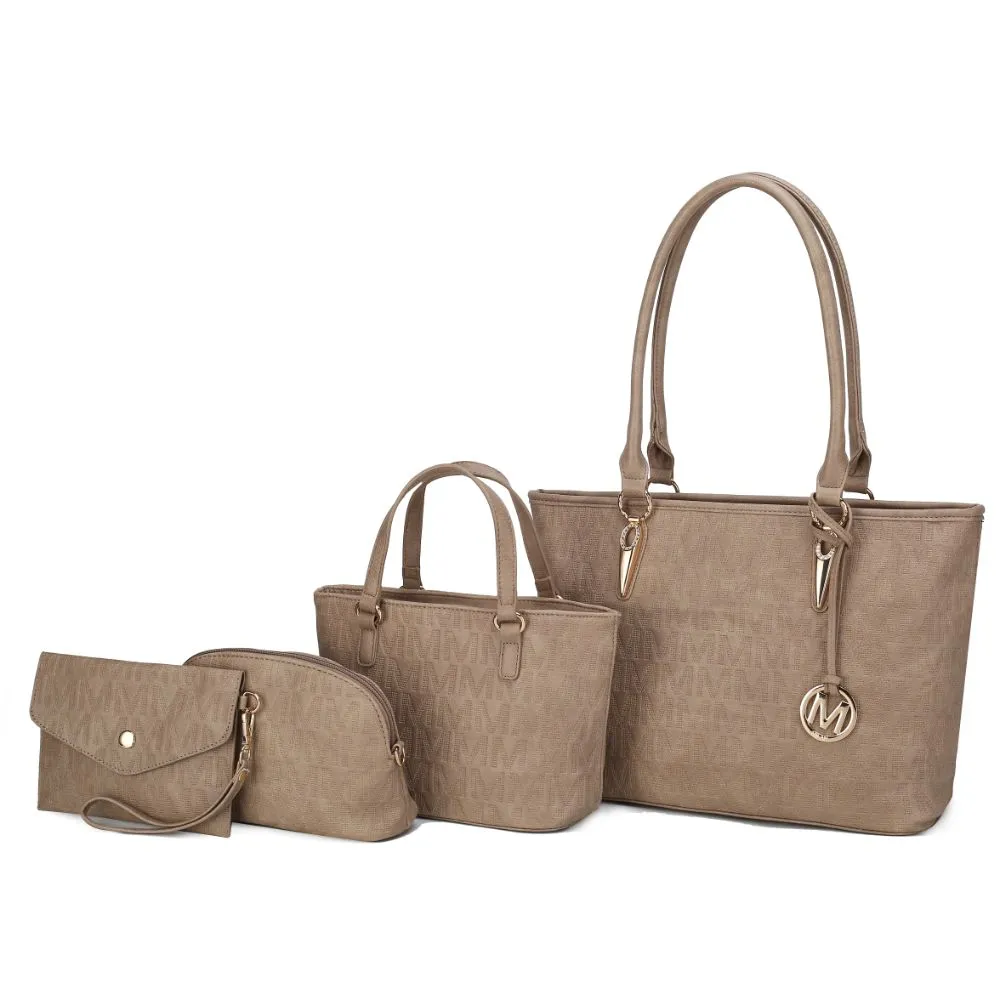 Edelyn embossed M Signature 4 PCS Tote Set