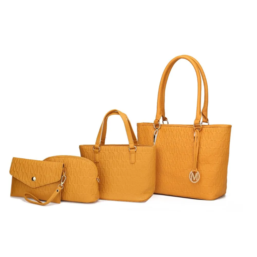 Edelyn embossed M Signature 4 PCS Tote Set