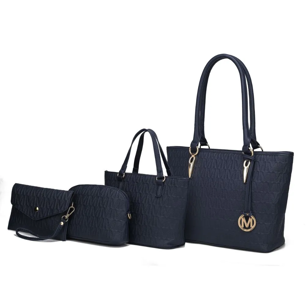 Edelyn embossed M Signature 4 PCS Tote Set
