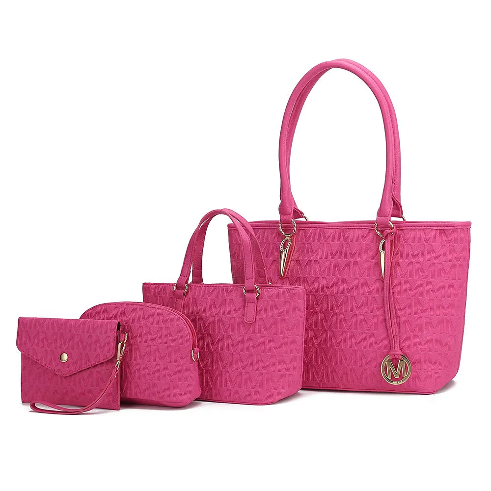 Edelyn embossed M Signature 4 PCS Tote Set