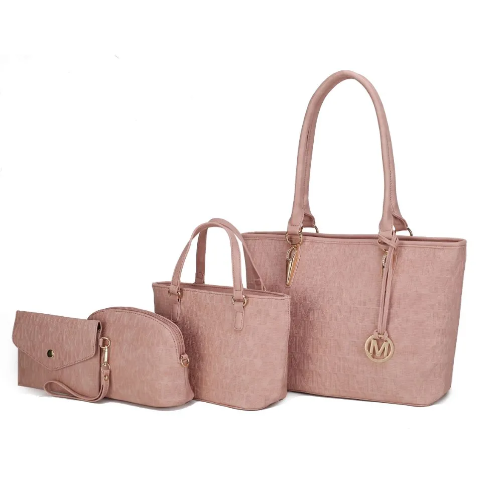 Edelyn embossed M Signature 4 PCS Tote Set