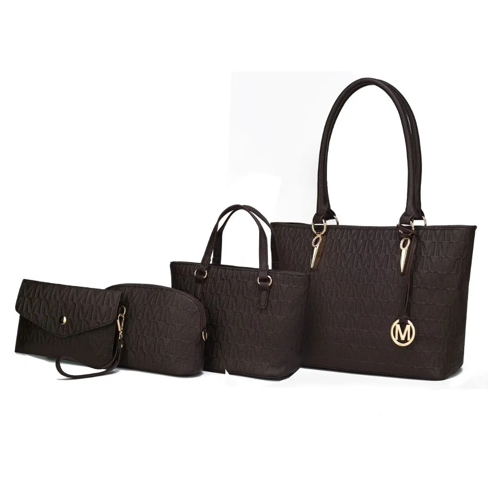 Edelyn embossed M Signature 4 PCS Tote Set