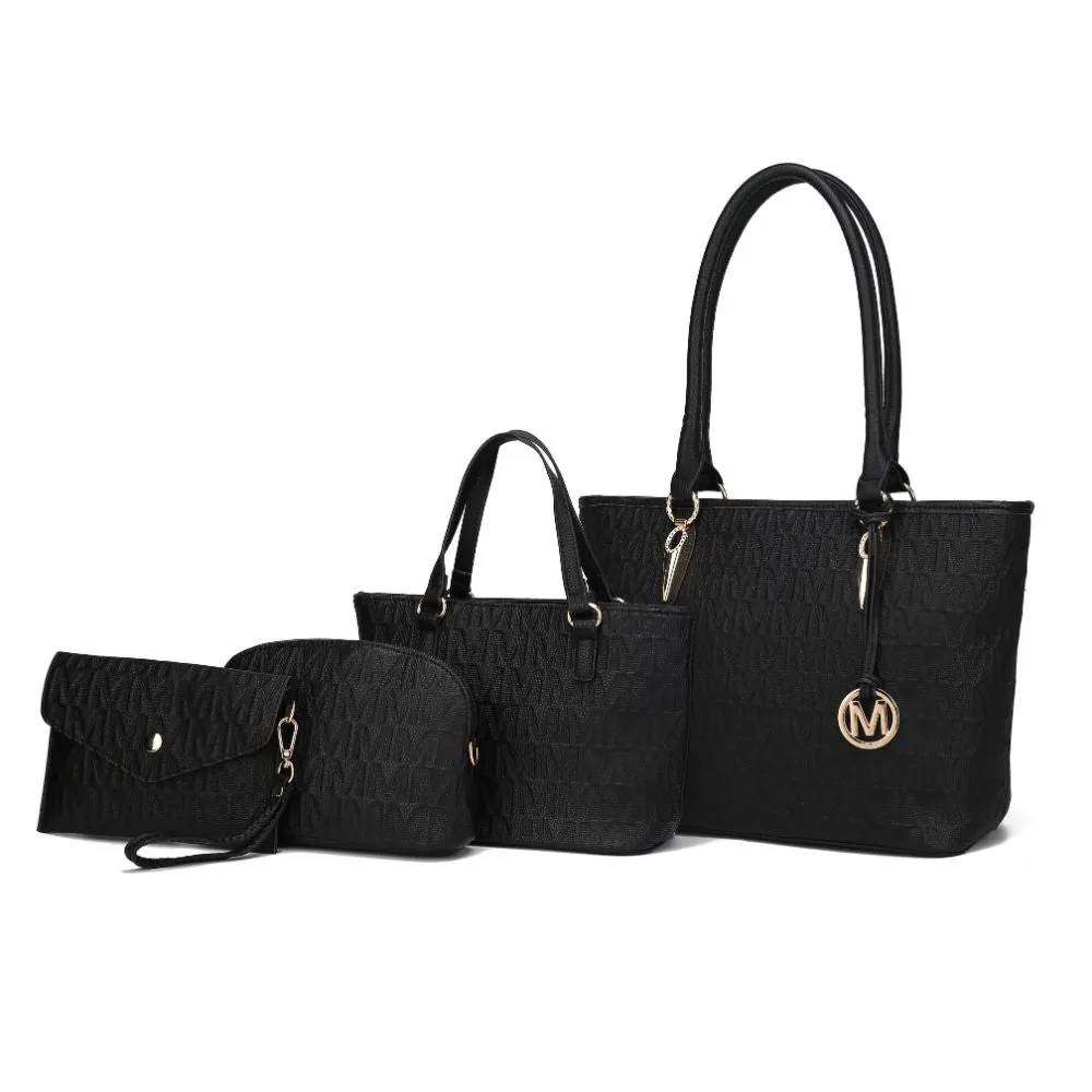 Edelyn embossed M Signature 4 PCS Tote Set