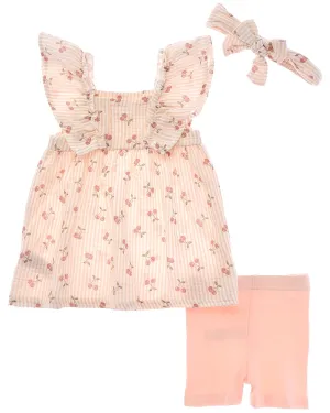 Emily & Oliver 3pc Gauze Dress, Short & Headband Set