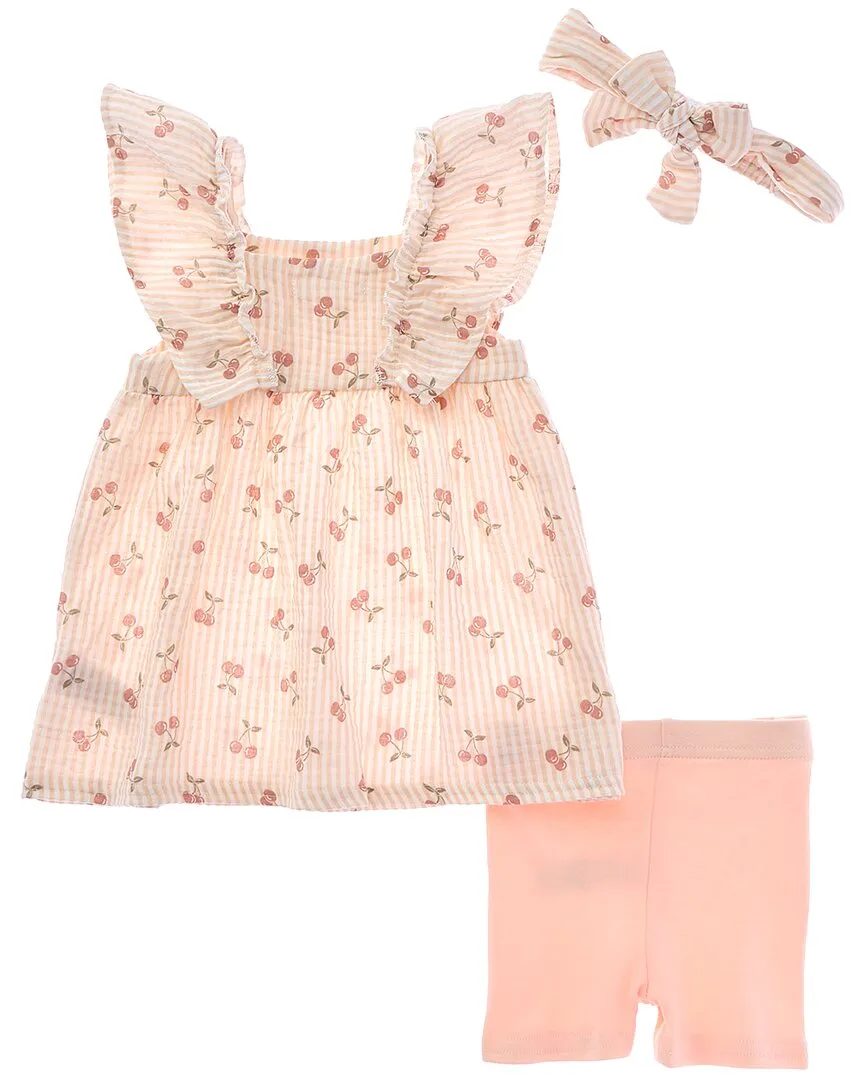 Emily & Oliver 3pc Gauze Dress, Short & Headband Set