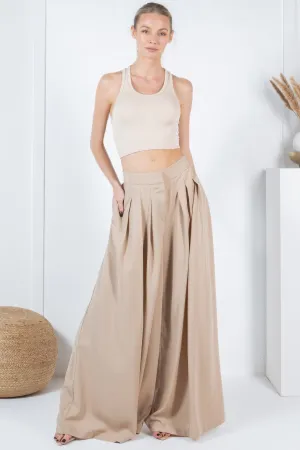 FASHNZFAB Women's Large Hem Wide Leg Pleated Solid Pants