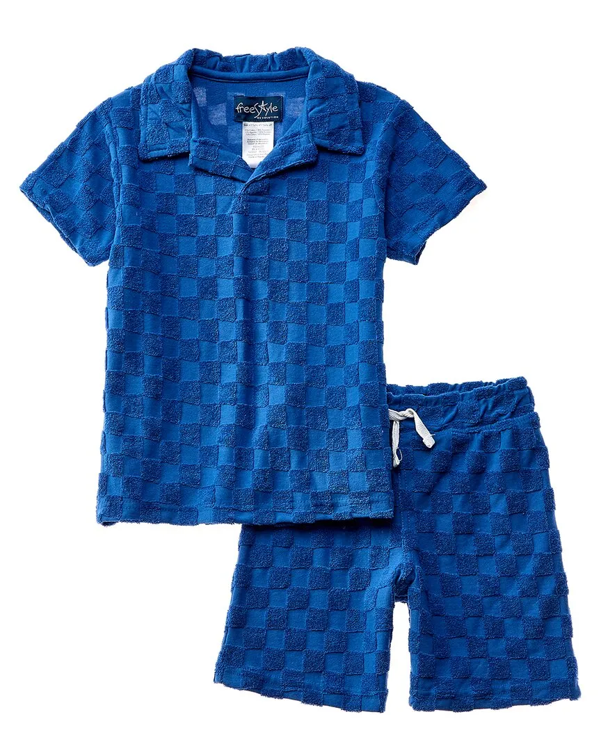 Freestyle 2pc Checkered Towel Terry Shirt & Short Set