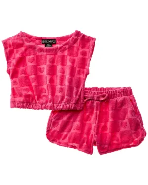 Freestyle 2pc Heart Check Terry Pressed Top & Short Set