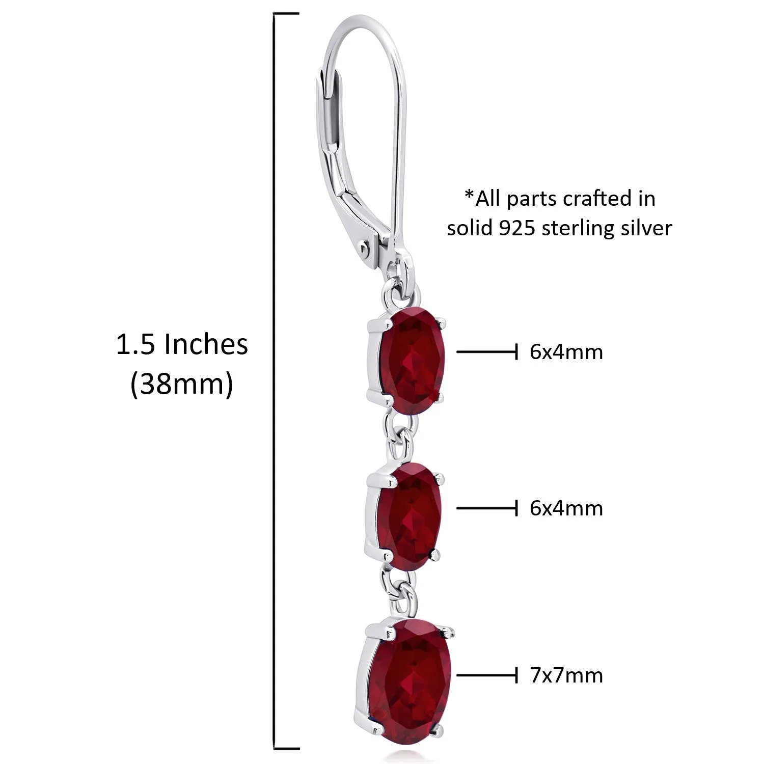 Gemstone Oval Shape Dangle Earrings in 925 Sterling Silver (1.5")