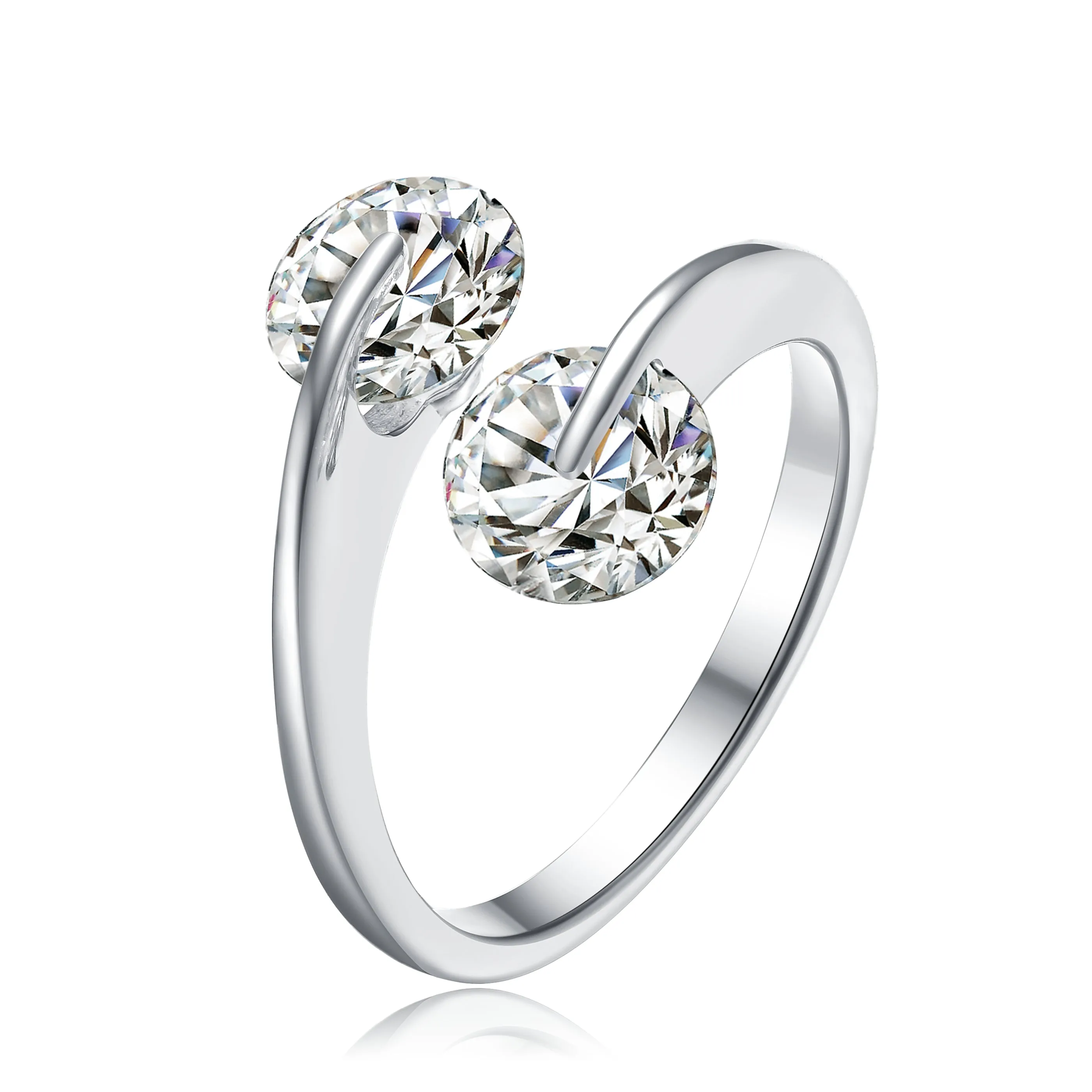 GENEVIVE Sterling Silver Cubic Zirconia Two Stone Engagement Ring
