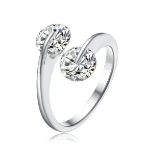 GENEVIVE Sterling Silver Cubic Zirconia Two Stone Engagement Ring