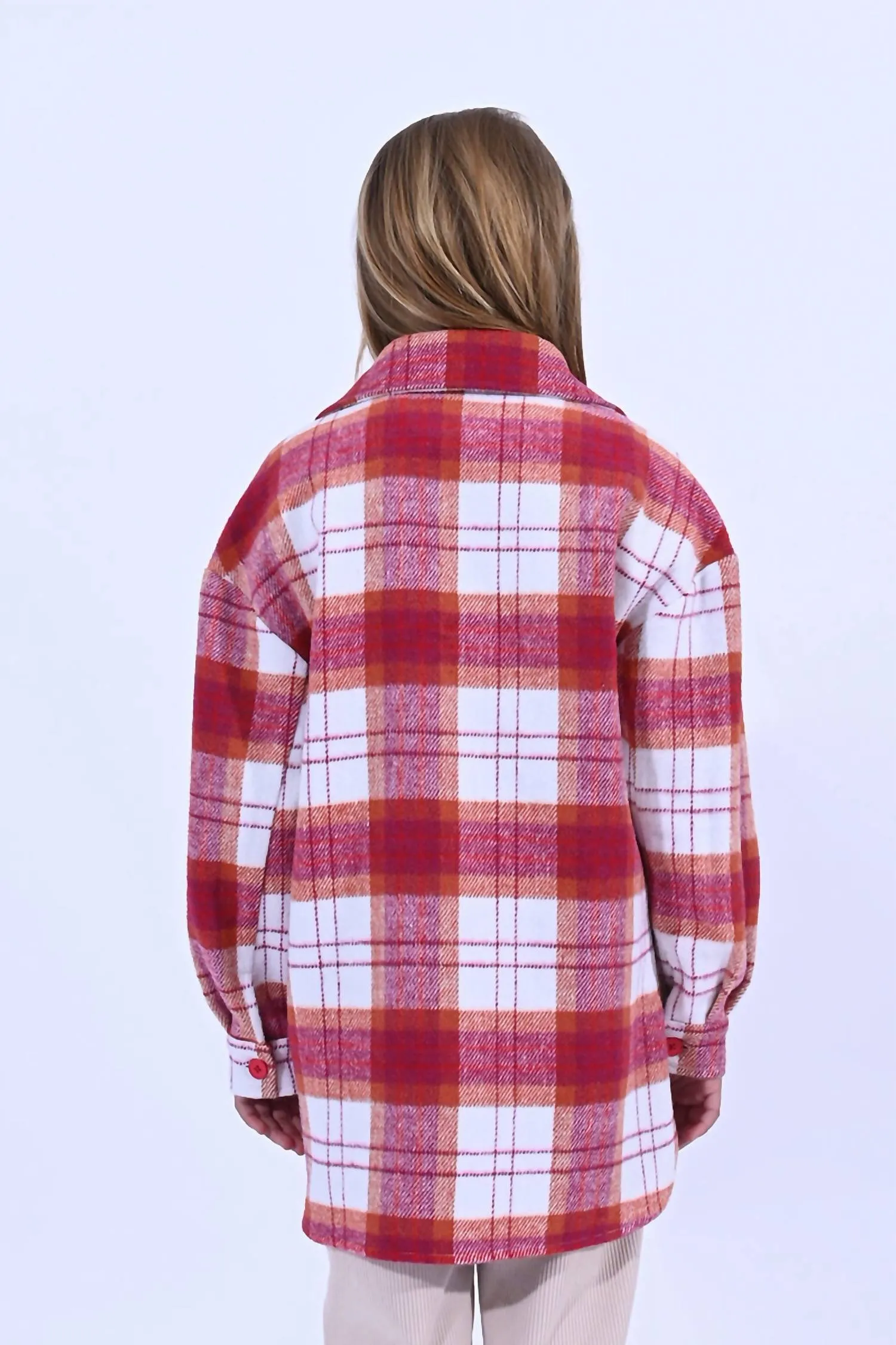Girl Checked Overshirt-Shacket In Pink