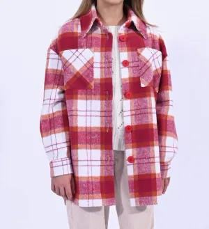 Girl Checked Overshirt-Shacket In Pink