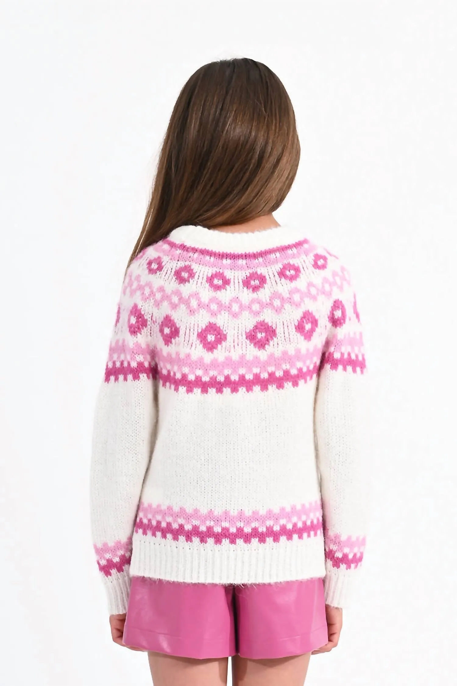 Girl Fair Isle Sweater In Pink