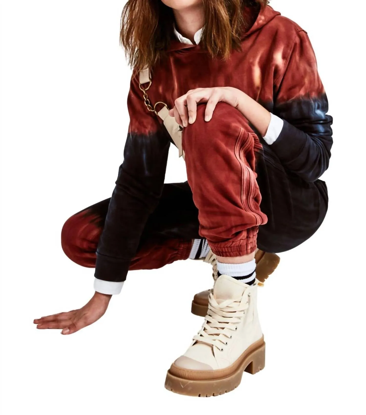 Girl Fiery Tie Dye Jogger In Rust/navy