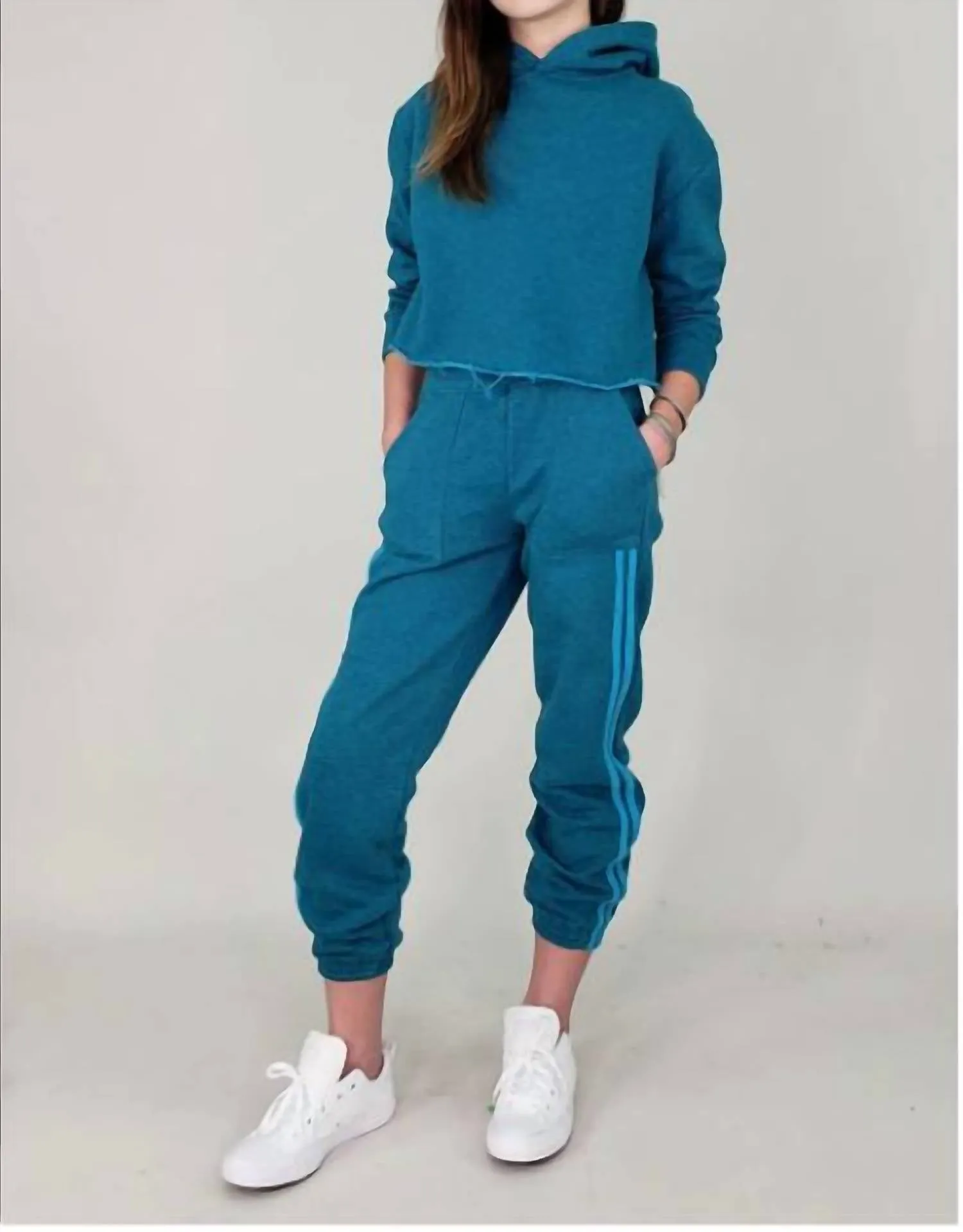 Girl Knit Crop Hoodie In Blue
