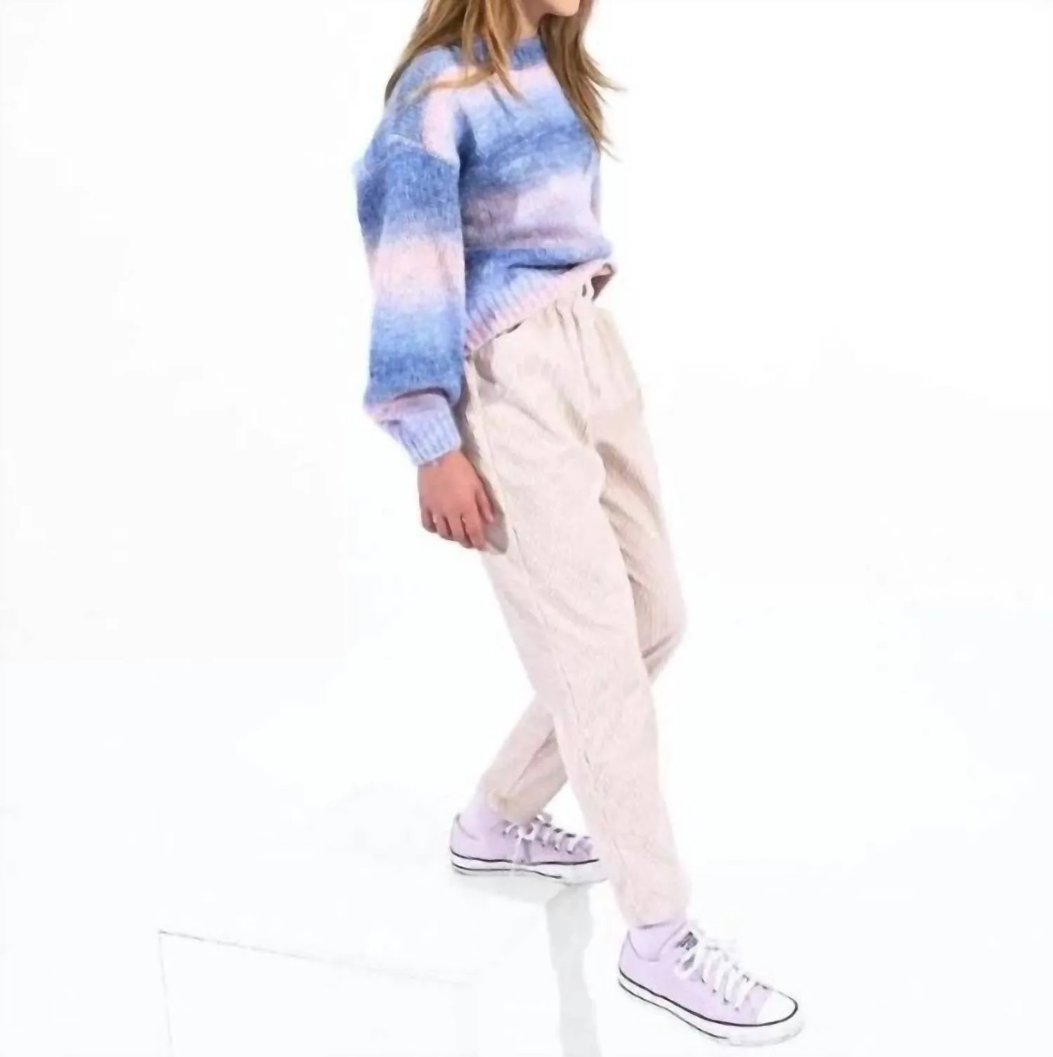 Girl Paper Bag Corduroy Pant In Beige