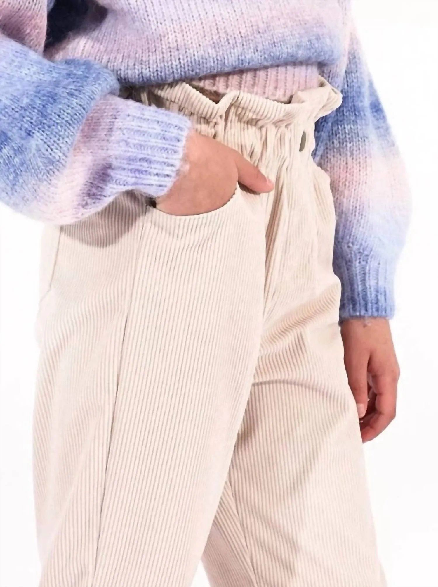 Girl Paper Bag Corduroy Pant In Beige