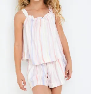 Girl Ruffle Satin Tank In Multi