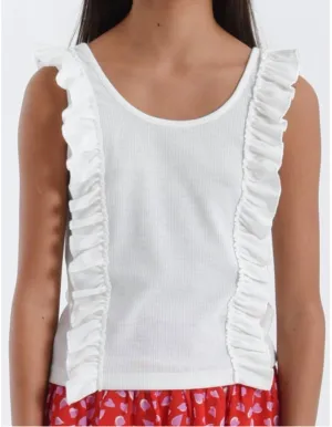 Girl Ruffle Tank In Off White