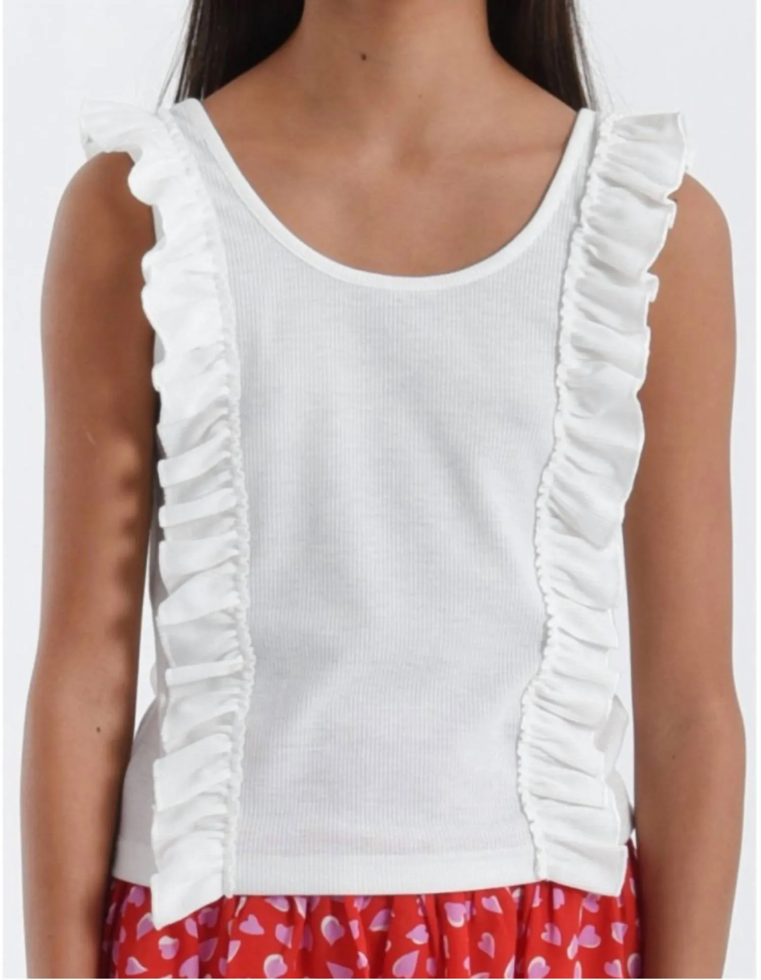 Girl Ruffle Tank In Off White