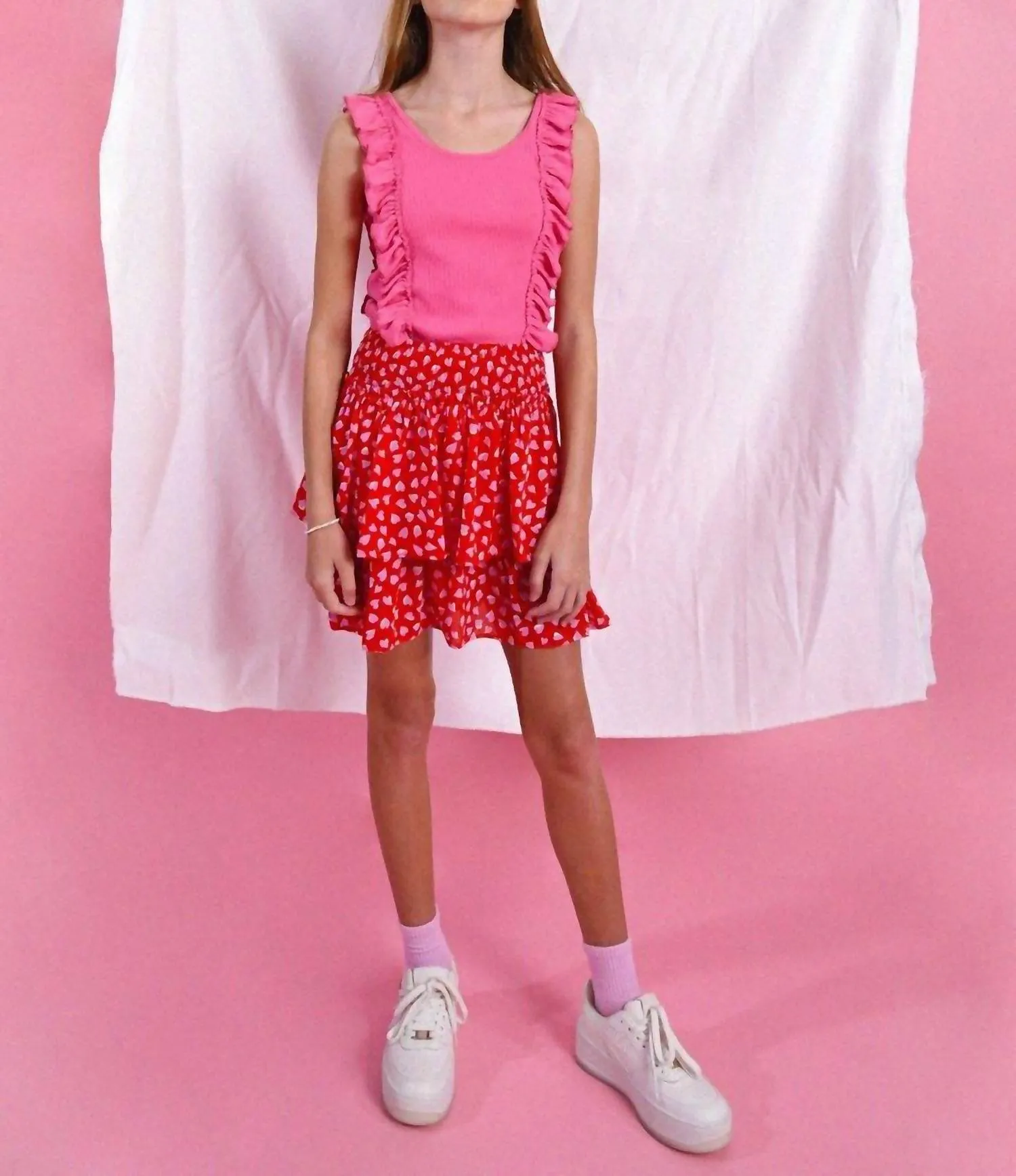 Girl Ruffle Tank In Pink