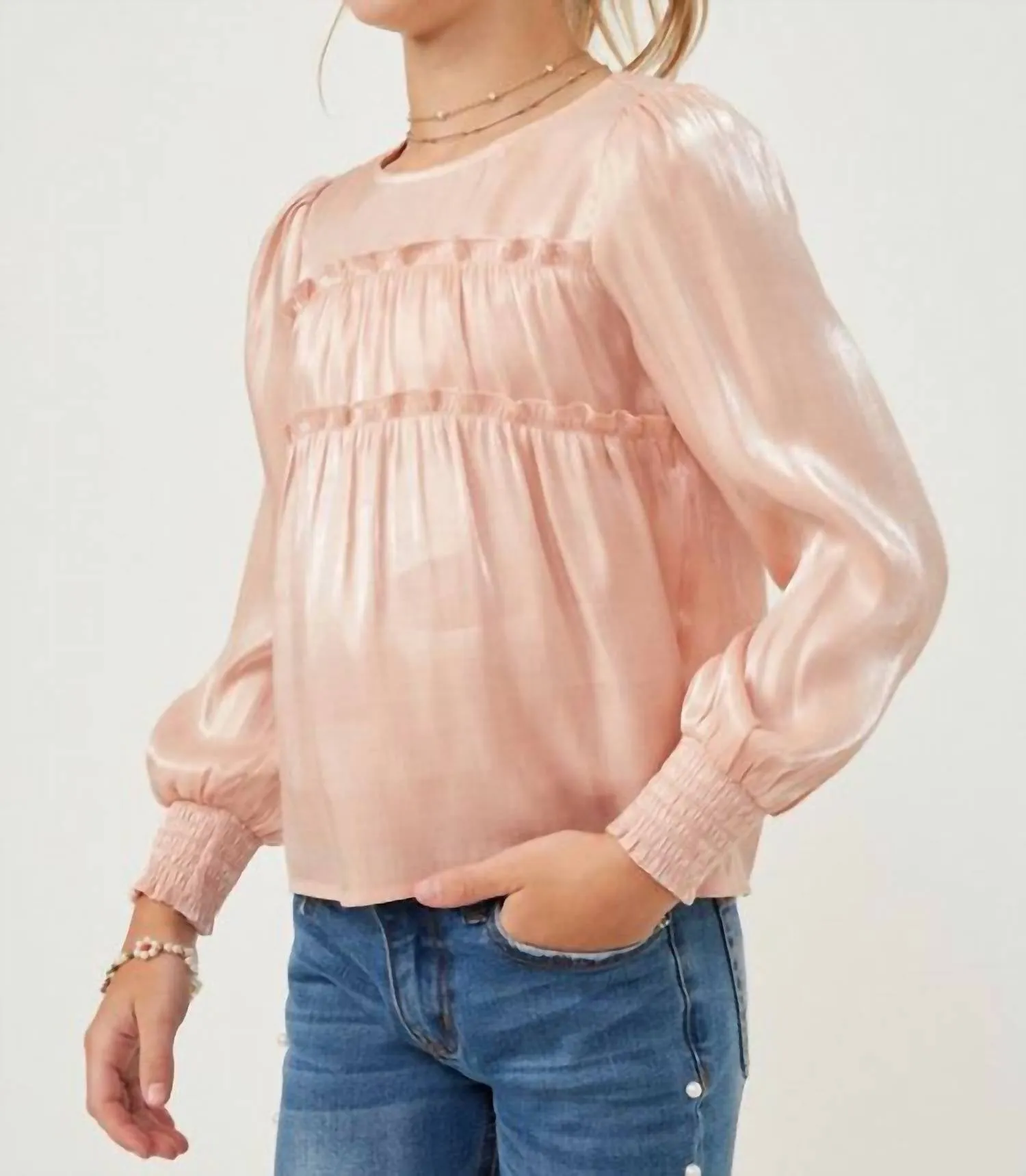Girl Ruffled Smocked Top In Pink