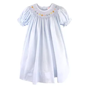 Girl's Bishop Smocked Dress With Flowers In Blue