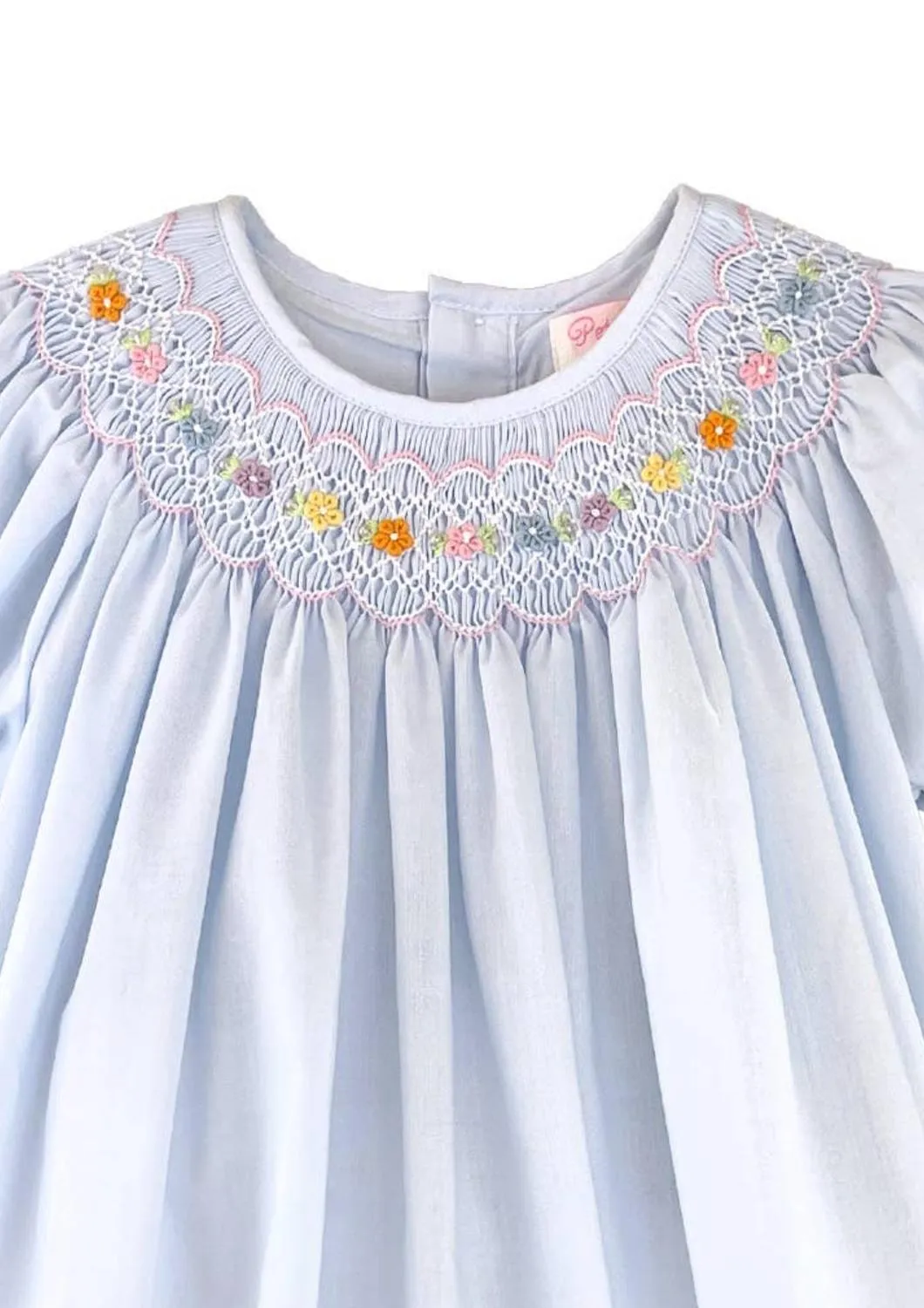 Girl's Bishop Smocked Dress With Flowers In Blue