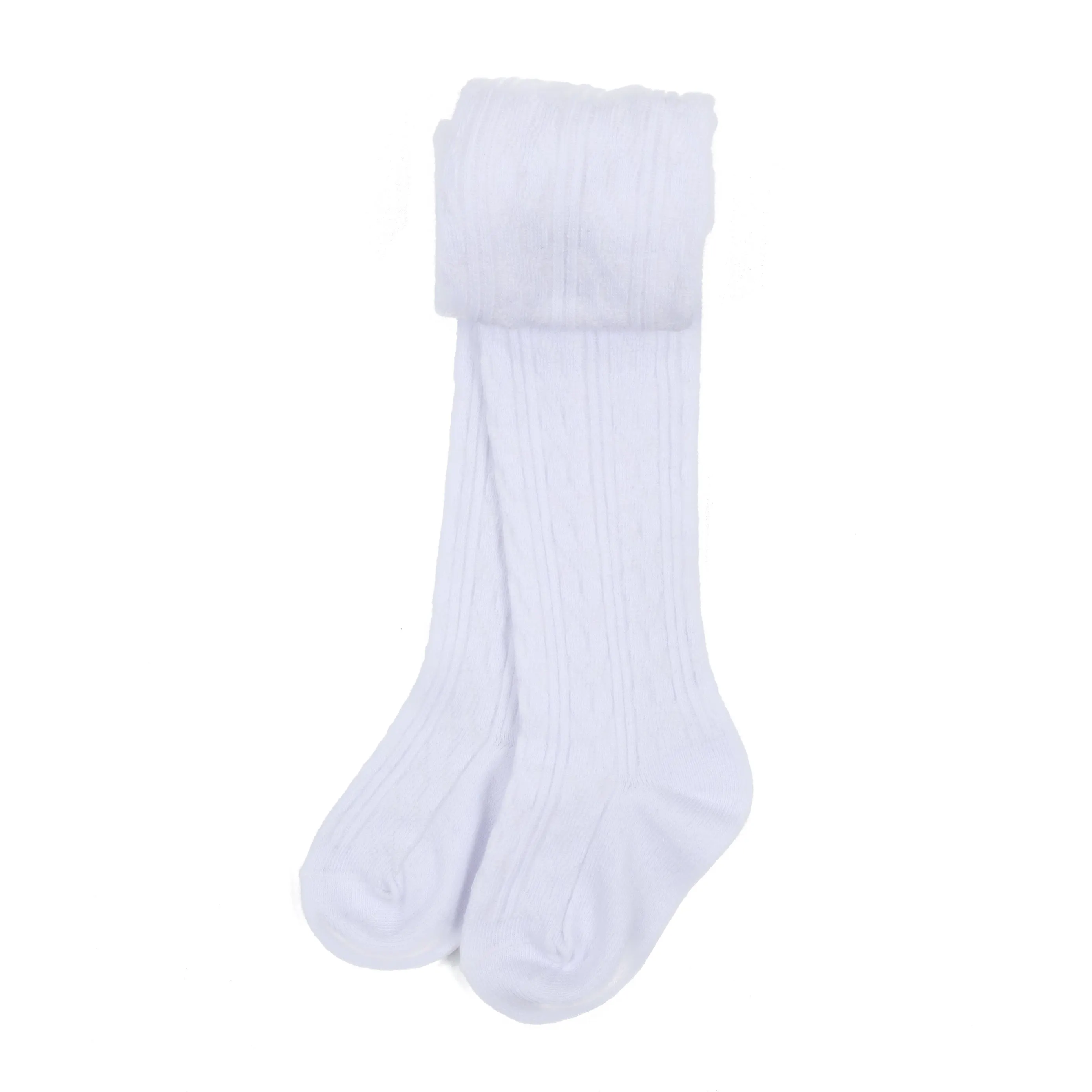 Girls Cable Knit Tights Neutral Solid Color