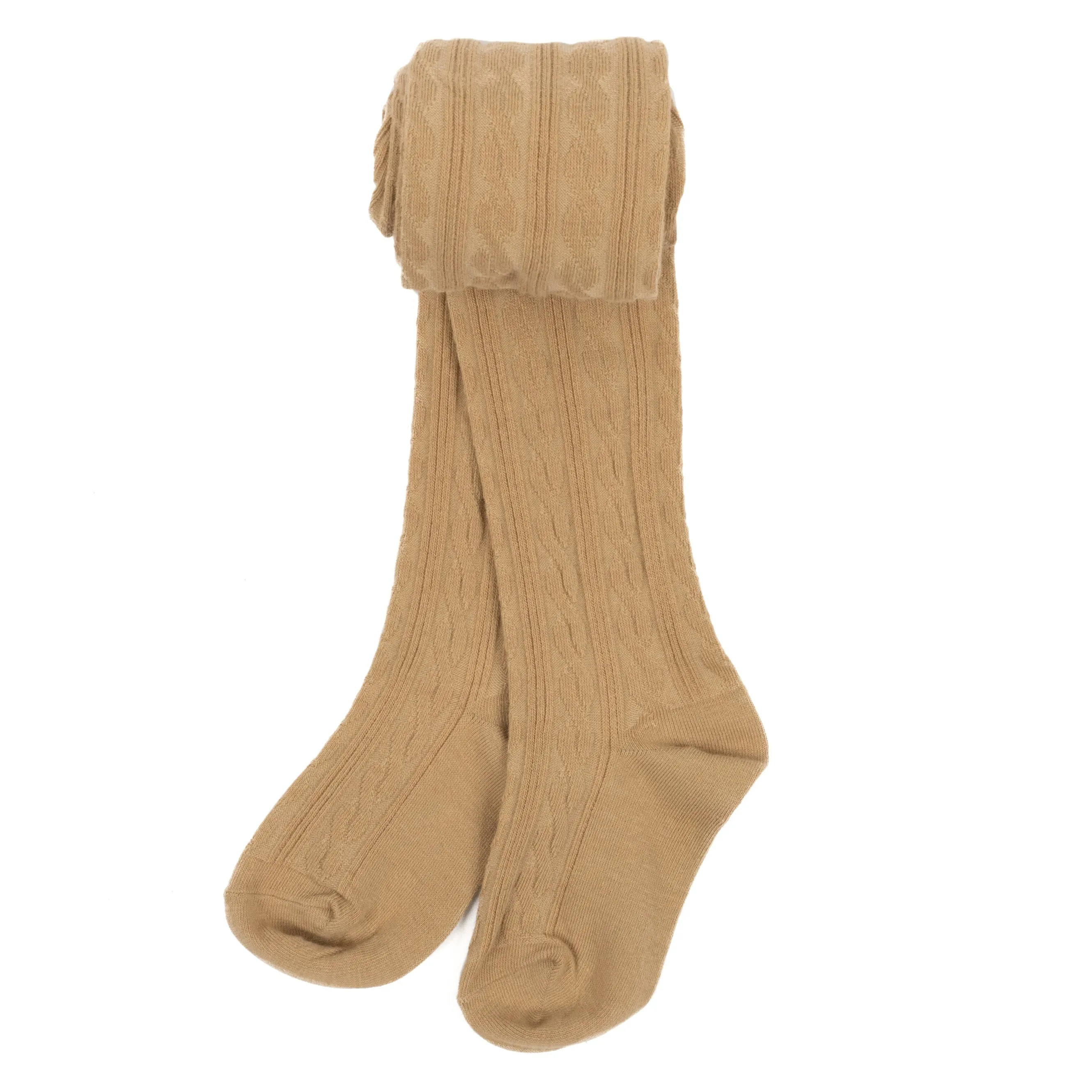 Girls Cable Knit Tights Neutral Solid Color