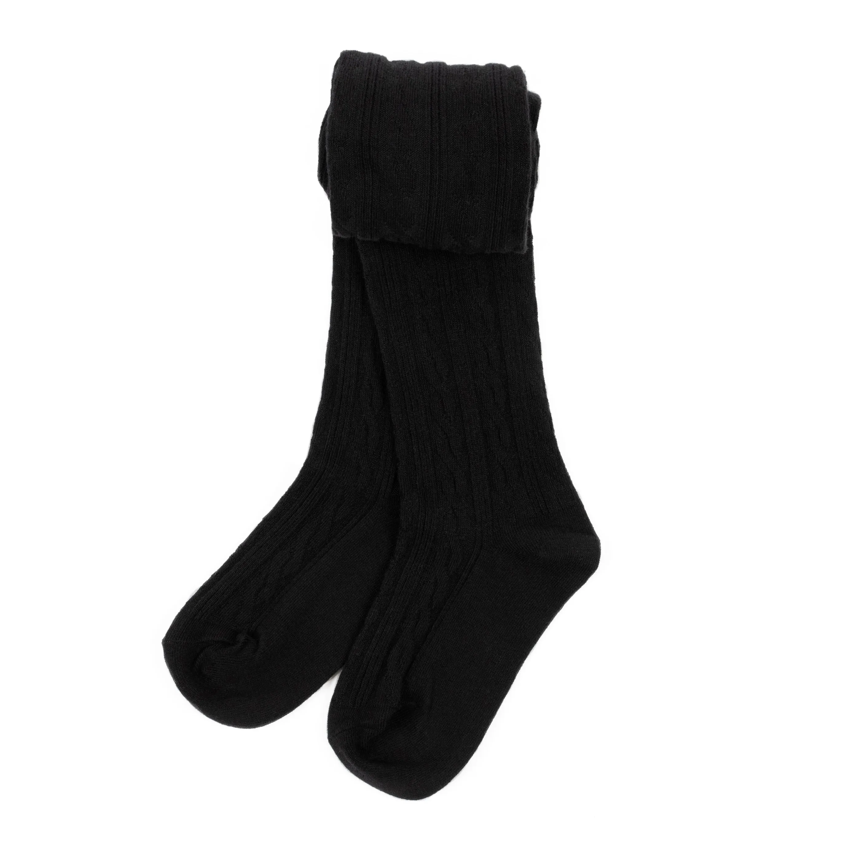Girls Cable Knit Tights Neutral Solid Color