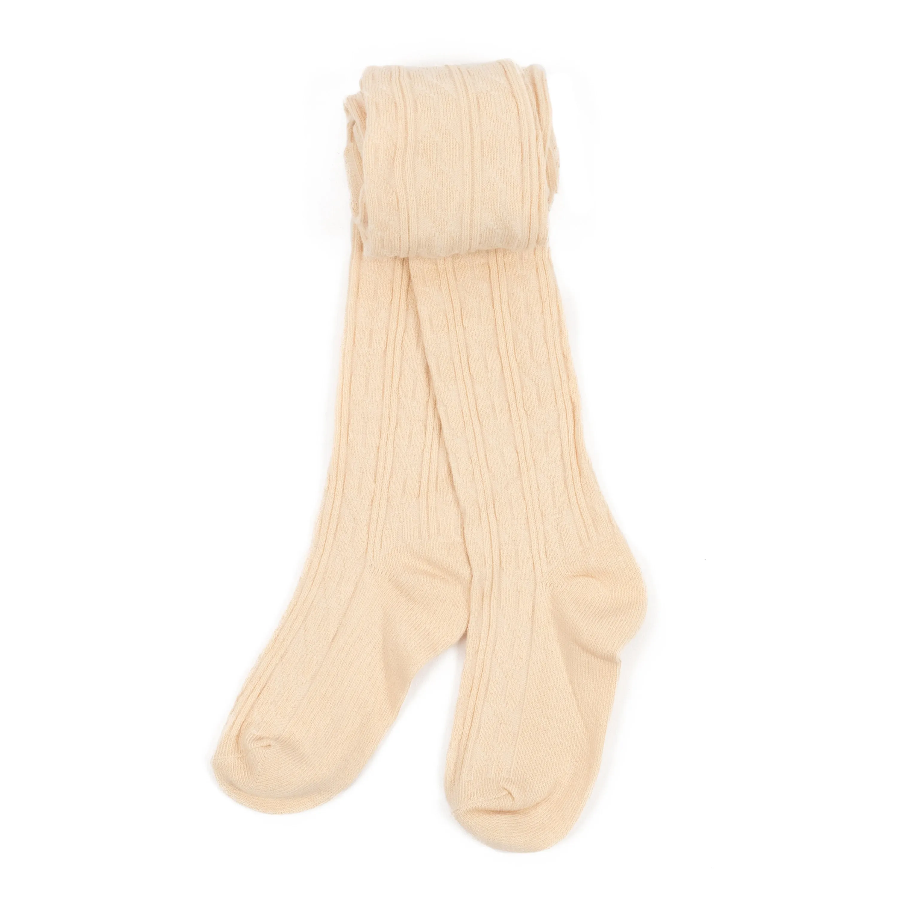 Girls Cable Knit Tights Neutral Solid Color
