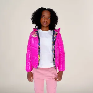 Girl's Cire Puffer with Mash Print Lining Jacket