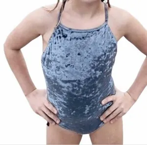 Girls Crushed Velvet Tank Suit In Medium Blue