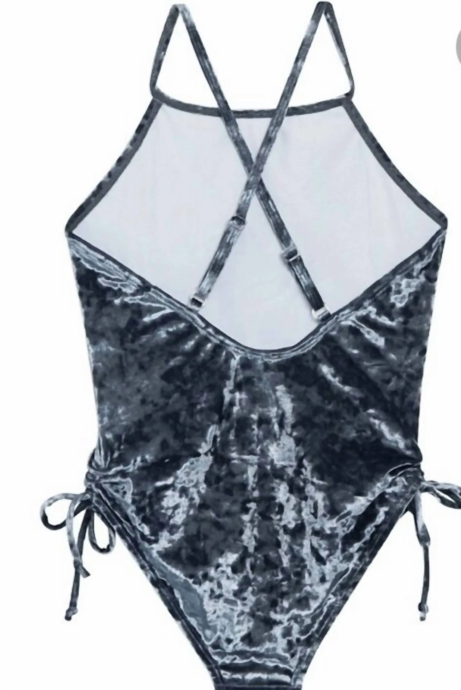 Girls Crushed Velvet Tank Suit In Medium Blue