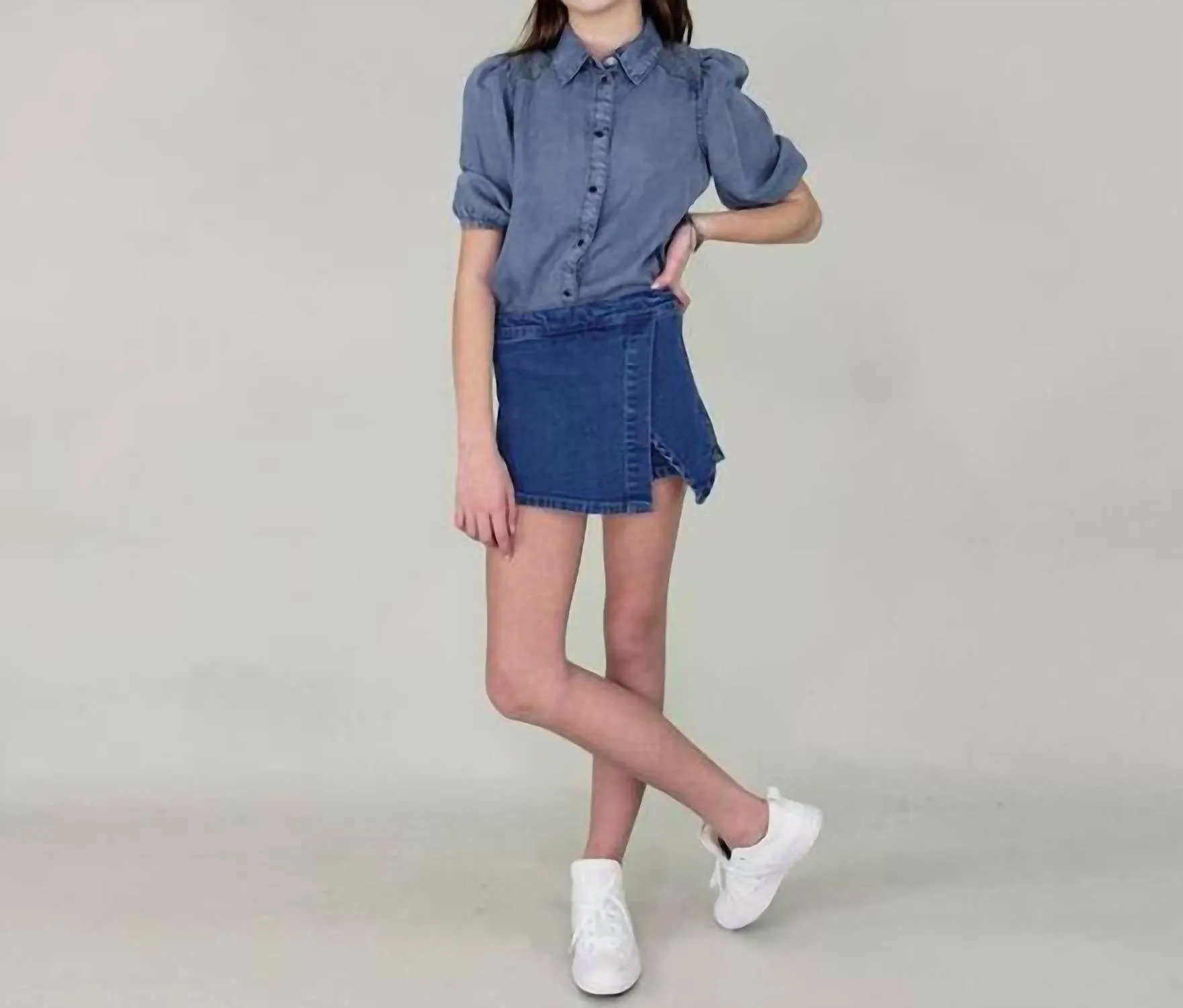 Girl's Denim Skort In Indigo