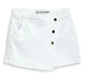 Girls Denim Skort W/ Gold Buttons In White