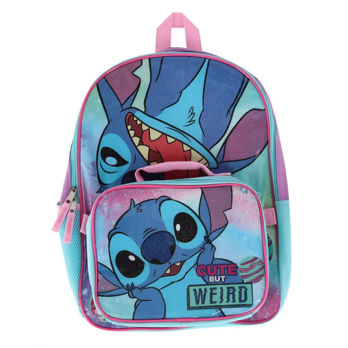 Girls Disney Stitch 16 Inch Backpack and Lunch Box Set