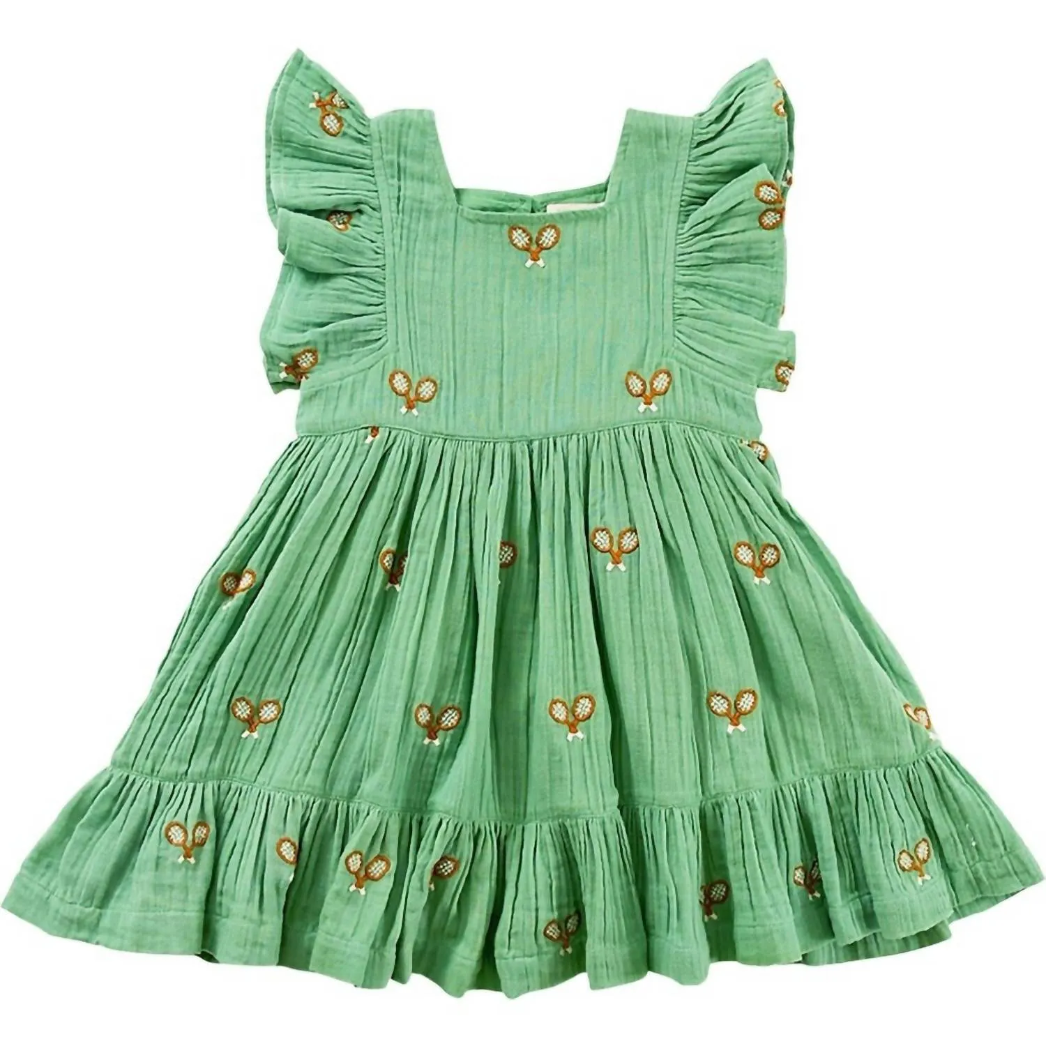 Girl's Elsie Dress In Peppermint With Tennis Racket Embroidery
