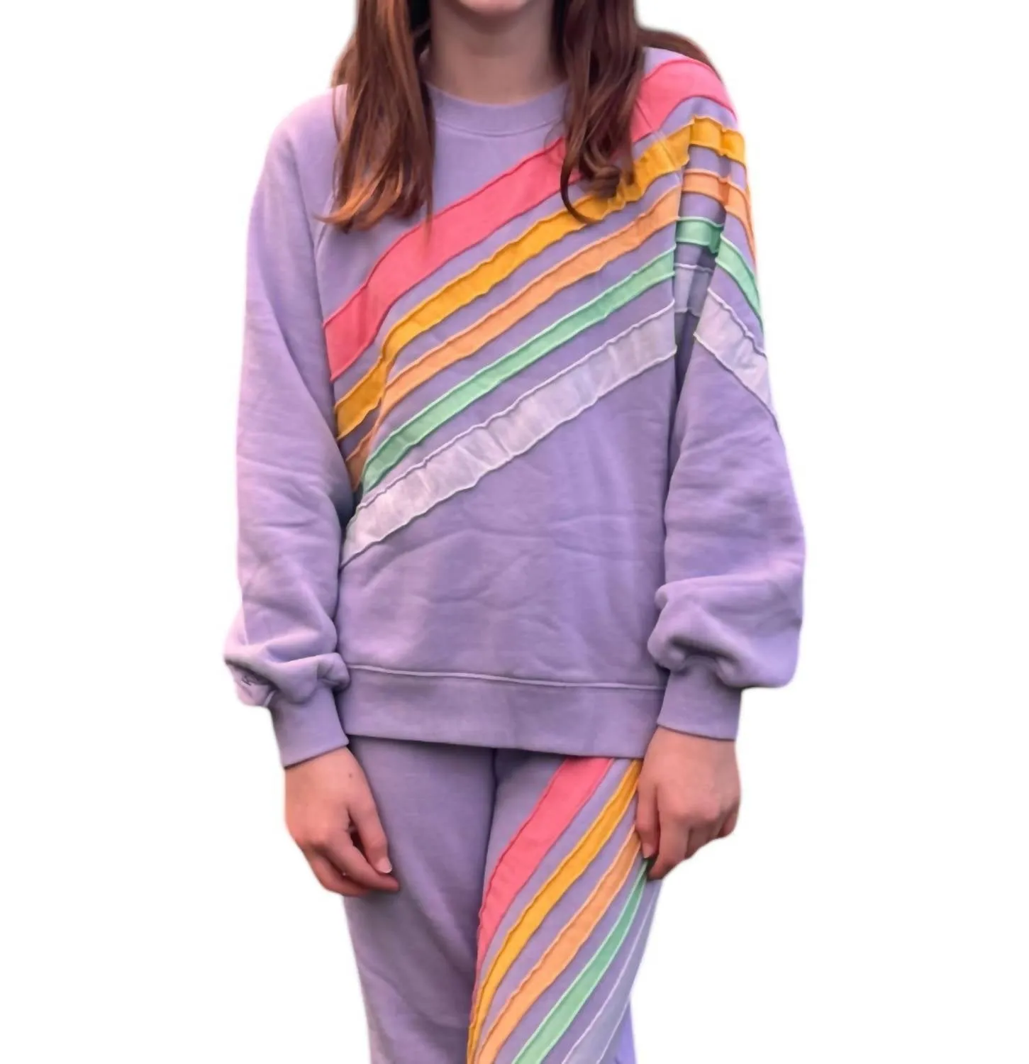 Girl's Flynn Crew Sweatshirt In Lilac Rainbow