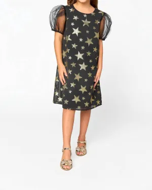 Girl's Gigi Super Nova Dress In Black With Gold Stars
