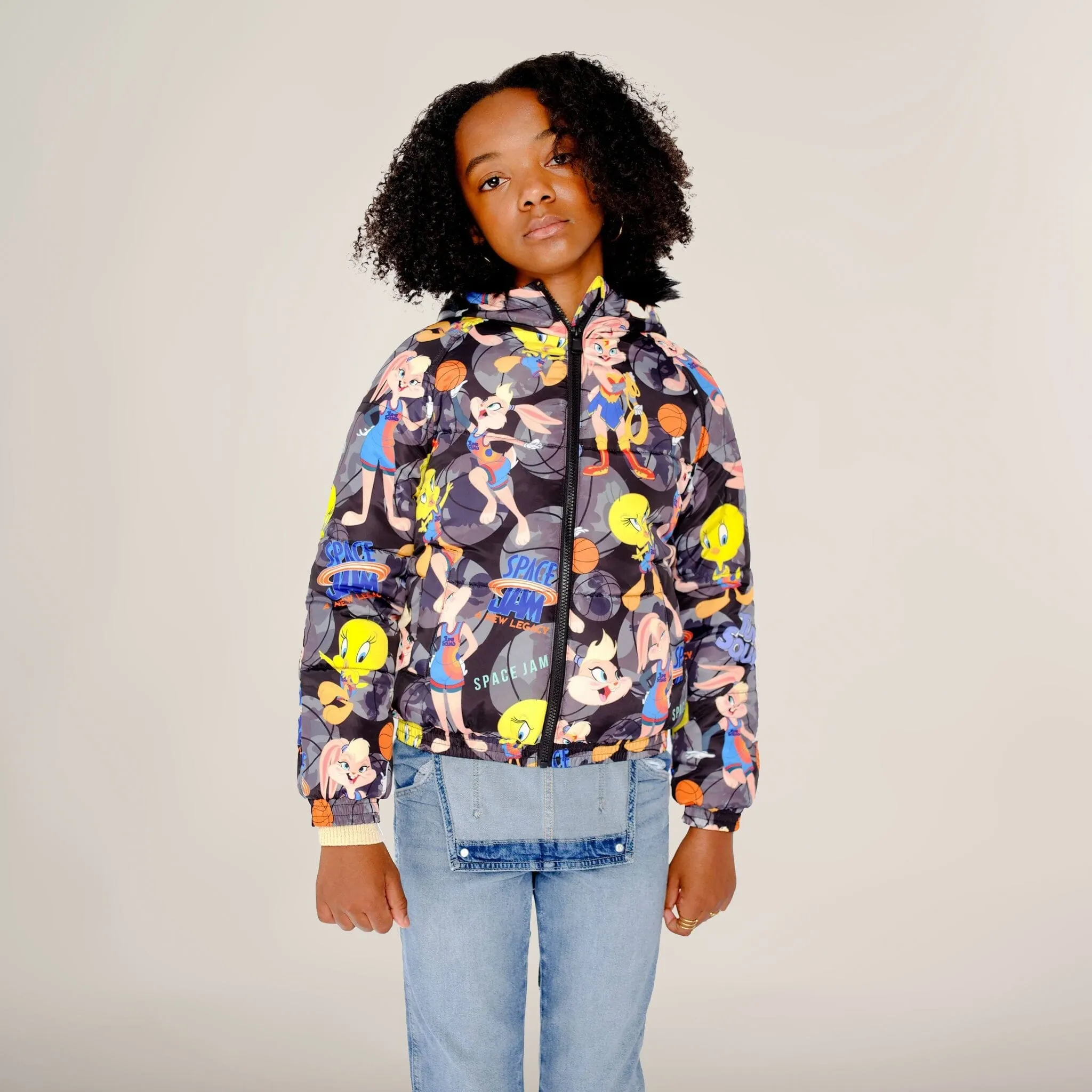 Girl's Heavy Quilted Puffer in New Looney Mash Jacket
