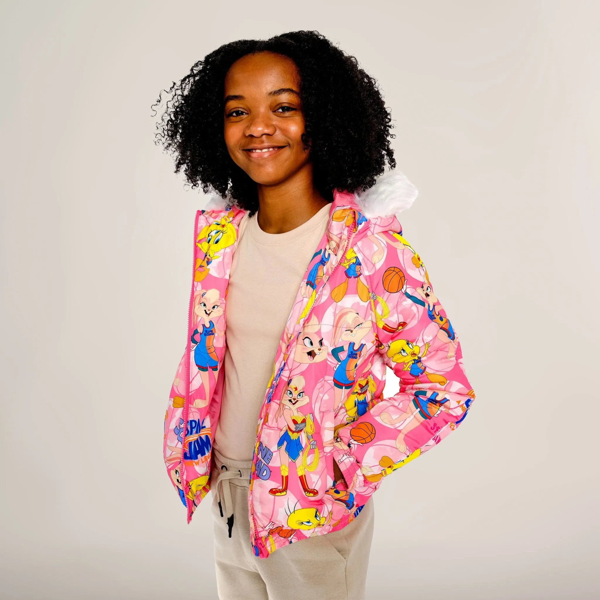 Girl's Heavy Quilted Puffer in New Looney Mash Jacket