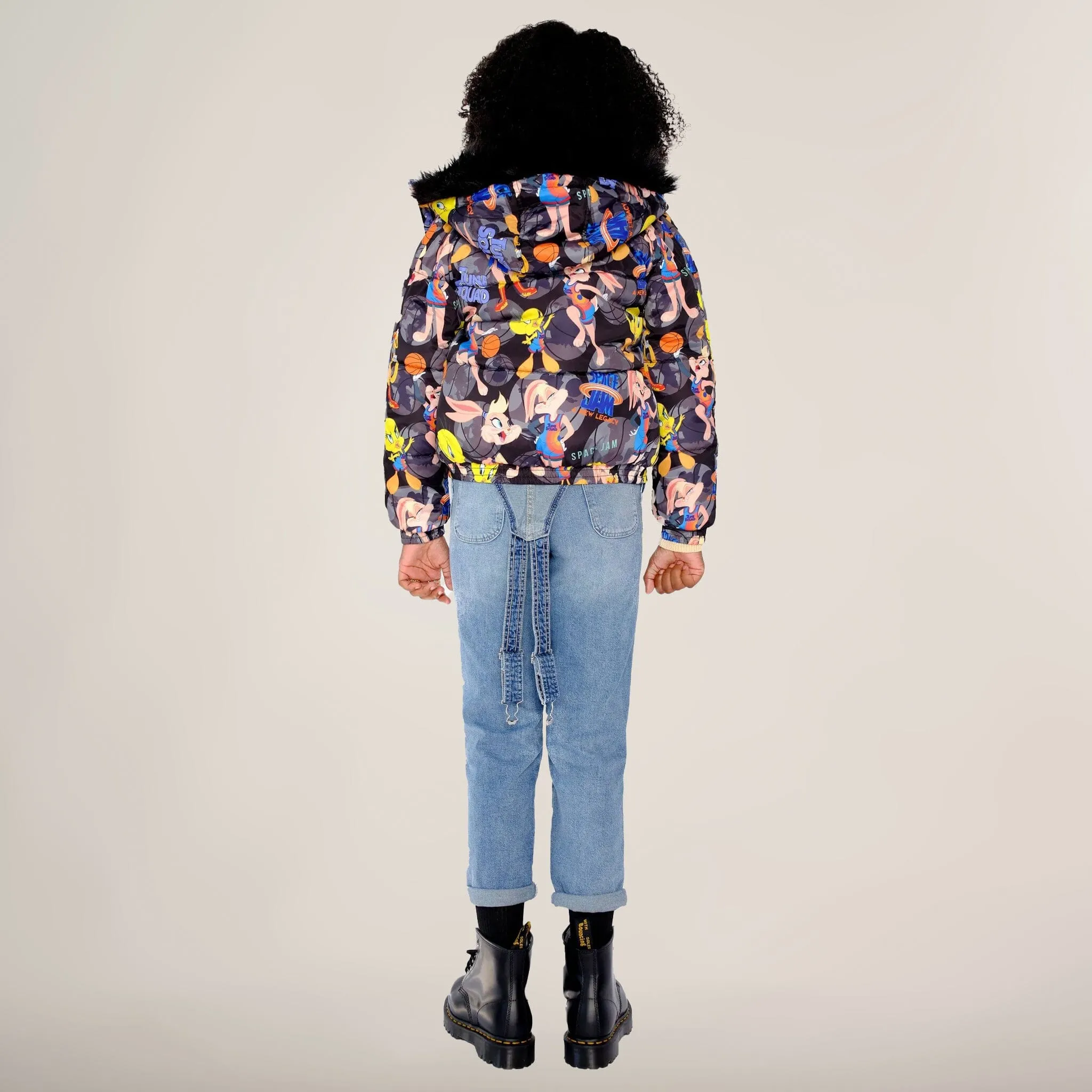Girl's Heavy Quilted Puffer in New Looney Mash Jacket