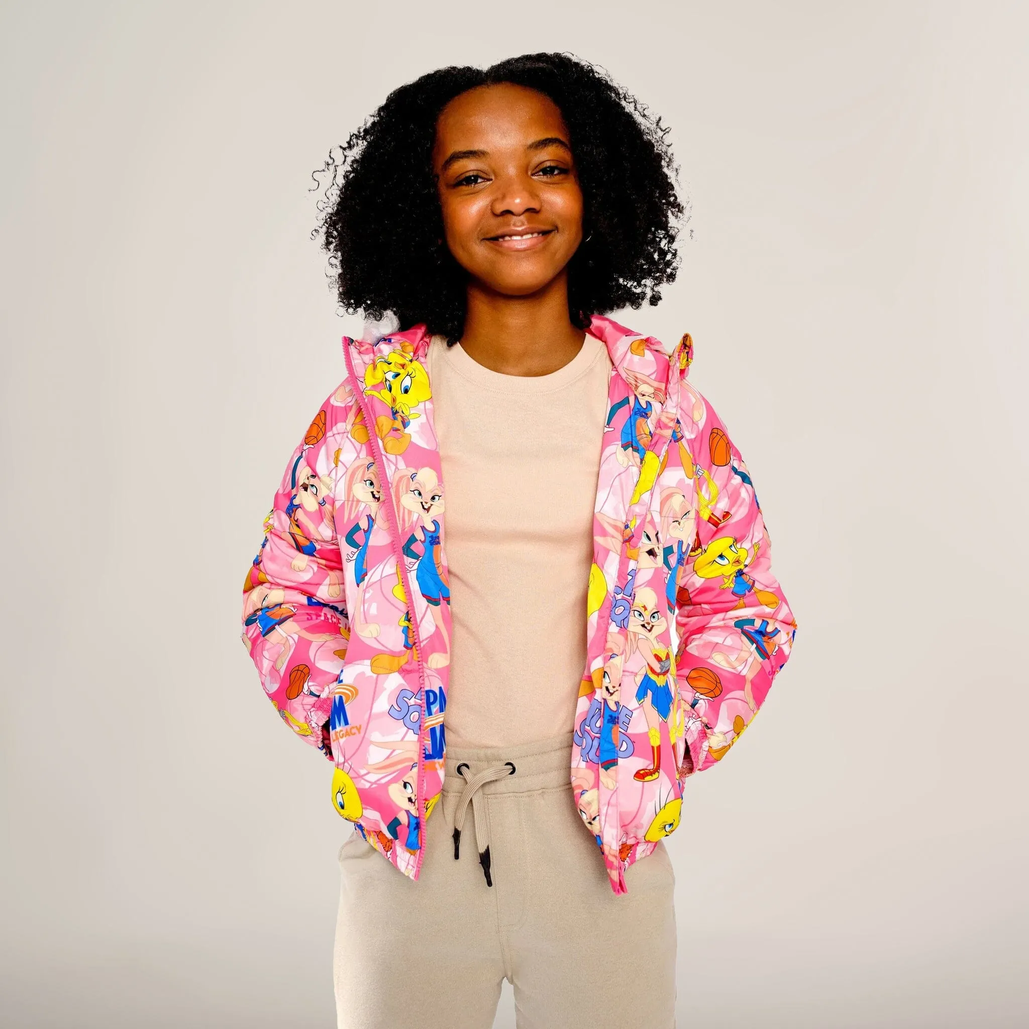 Girl's Heavy Quilted Puffer in New Looney Mash Jacket