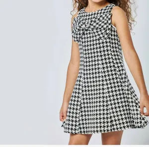 Girl's Houndstooth Bow Dress In Black