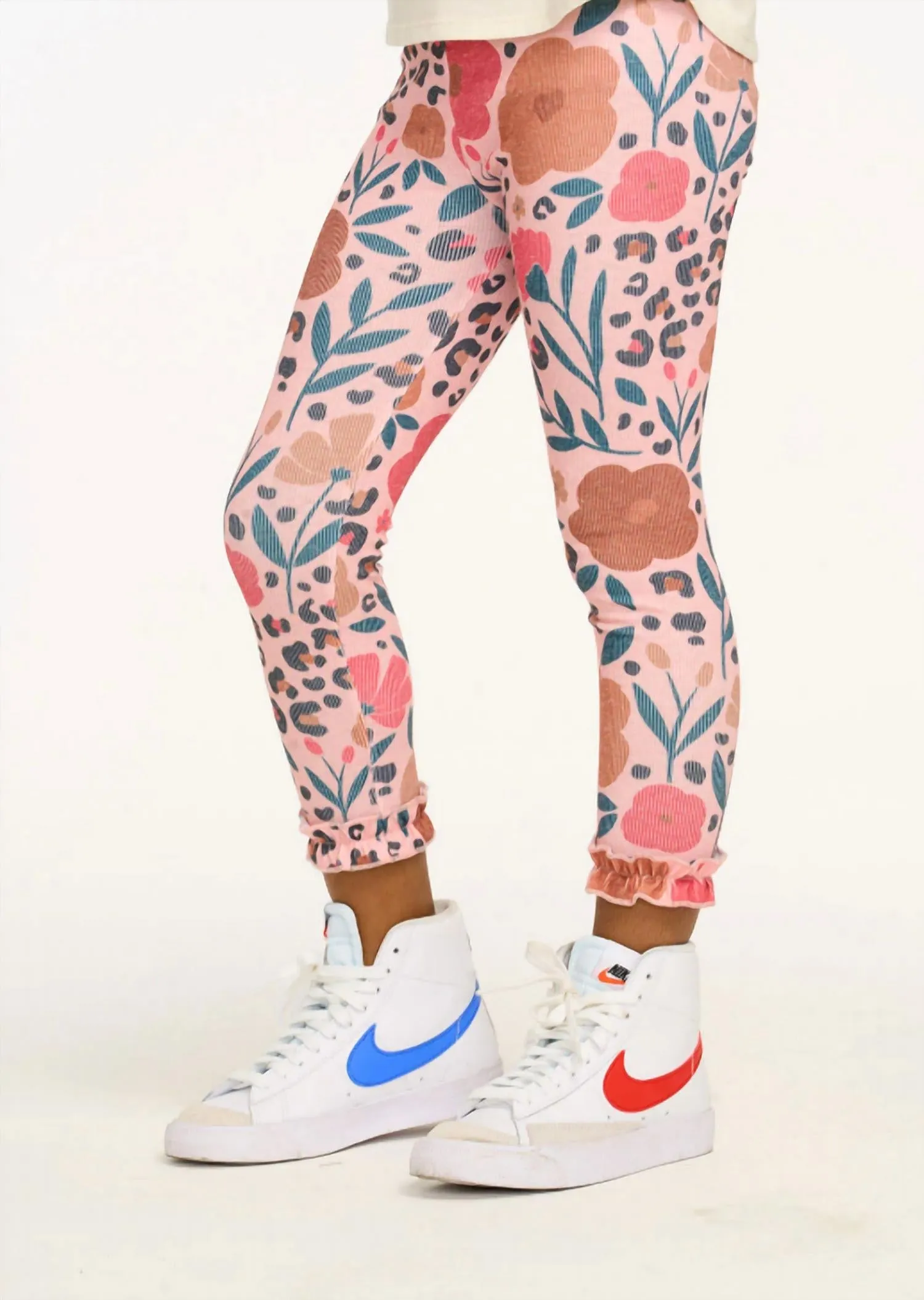 Girl's Leopard Print Pant In Floral And Leopard