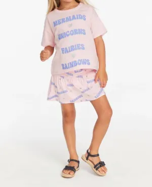Girl's Mermaids & Friends Skirt In Pink With Blue Words