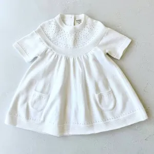 Girls Milan Pointelle Sweater Knit Dress In White